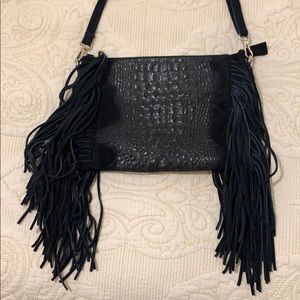 Black crocodile print shoulder bag